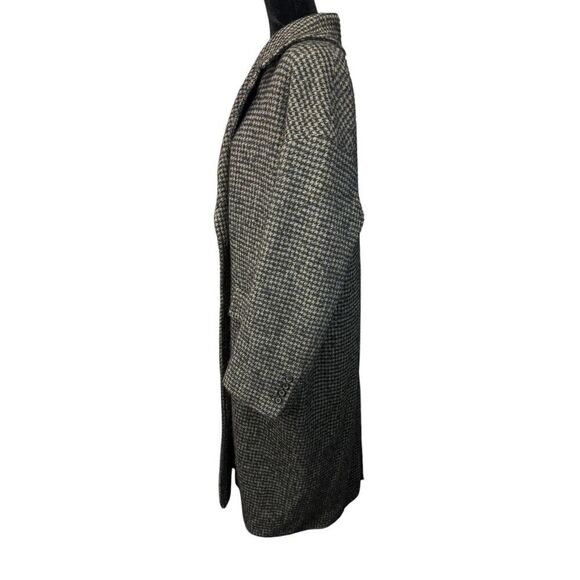 ZARA Houndstooth Wool Blend Long Coat Size L Brown Navy Double Breasted - Picture 5 of 14